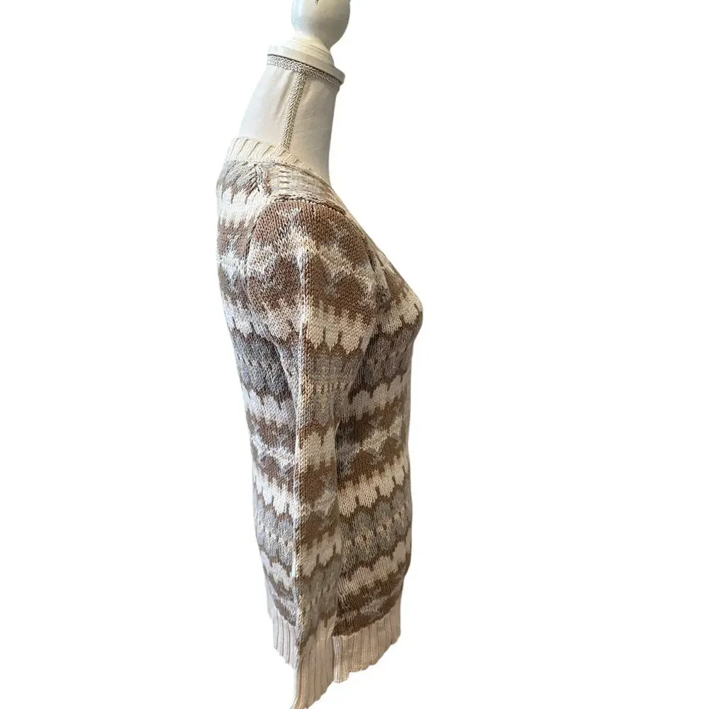Bass Soft Cocoon Long Cardigan Sweater Ivory Taupe Print